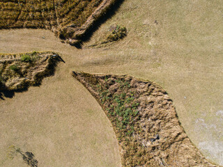 Overhead photo of grass patterns in paddock clearing camping ground