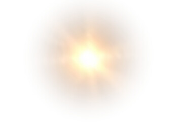 Golden sunlight overlay in PNG format with radiant sunrays, soft flares, and gentle glare effects. Transparent background, perfect for adding warmth and light to your designs. Royalty-free image.