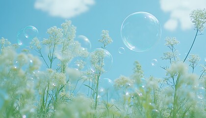 Bubbles float over wildflowers