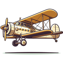 Vector illustration of beige vintage biplane with classic design. Ideal for aviation heritage content, historical transportation themes, and nostalgic travel materials.