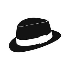 A black and white vector silhouette of a beret hat with a soft, artistic shape on a white background.