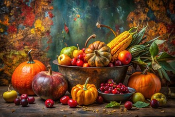 Rustic Metal Background with Food Photography -  Delicious Autumn Harvest