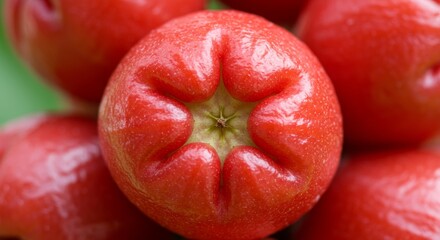 Macro Shot of Vibrant Red Surinam Cherries with Unique Lobed Appearance