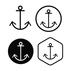 Marine anchor in vintage style icon collection. Anchor sign in thin line outline, flat and different shape vector illustration.