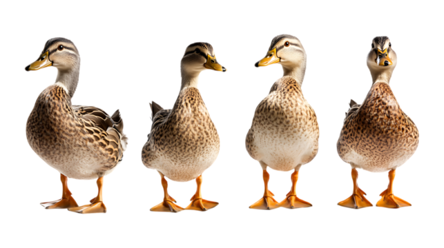 Pack Dainty Duck set in Different Poses Against Transparent Background for Nature Illustrations, Farm Art, or Waterfowl-Themed Designs