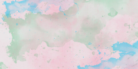 watercolor aesthetic pastel color background. abstract watercolor hand painted background. Blue abstract backdrop with pink splashes and white spot. Mixed color painted abstract watercolor brush strok