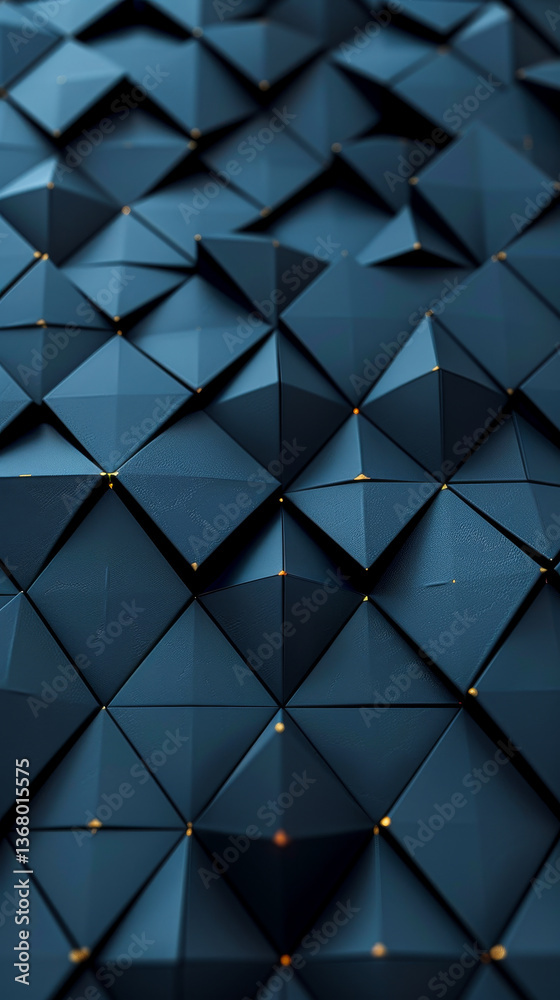 Poster futuristic 3d render of triangular geometric block structure with dark background and high-tech meta