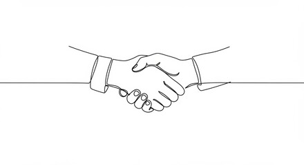 Minimalist handshake illustration in a single line, conveying collaboration and agreement