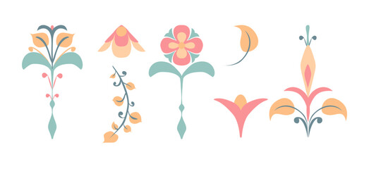 A set of delicate floral elements in pastel colors. Perfect for creating romantic and feminine designs.