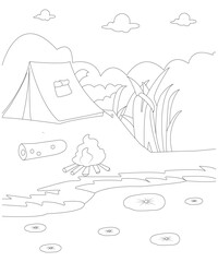 Camping coloring page for kids