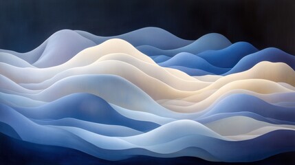 Obraz premium Abstract blue and white waves, dark background, calming scene, website banner