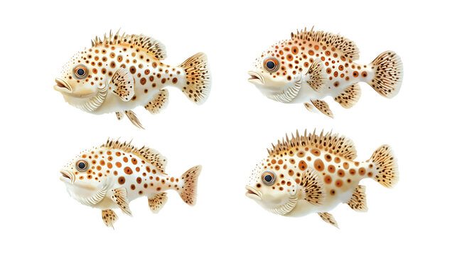 Pack Plumpy Pufferfish set in Different Poses Against Transparent Background for Marine Illustrations, Ocean Art, or Cute Sea Life Designs