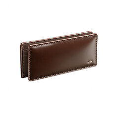 Elegant brown leather wallet in a stylish design displayed against a white isolated background.