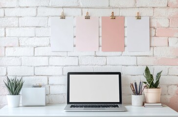 Inspiring design studio with a blank laptop, color