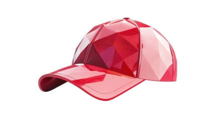 Red polygonal baseball cap on transparent background