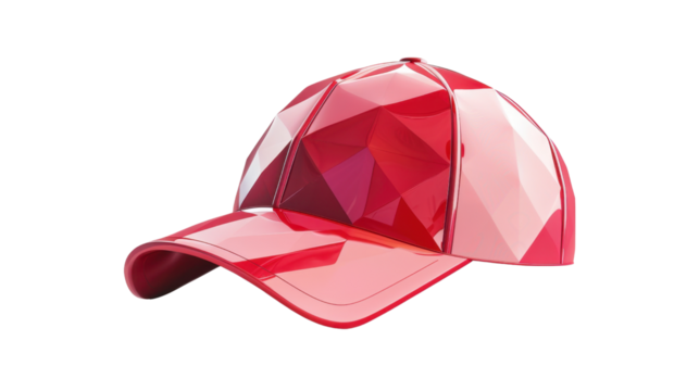 Red polygonal baseball cap on transparent background