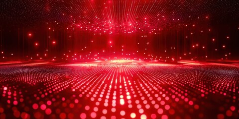 Obraz premium Glowing Red Light Carpet Stage With Spotlight Illumination and Dotted Surfac