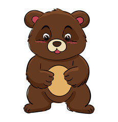 Fototapeta premium Cute baby brown Bear cartoon. Staying pose. Hand drawn illustration, isolated on white.