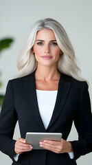 Confident businesswoman holding tablet