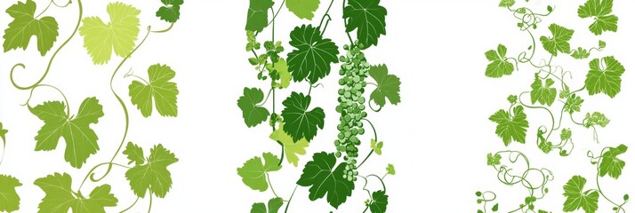Green Grapevine Pattern on White Background