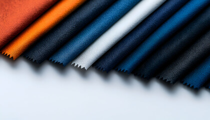 Fabric swatches in various colors arranged in a diagonal row on a white background