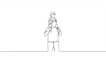 Fototapeta premium A simple line drawing of a father and child bonding, a timeless representation