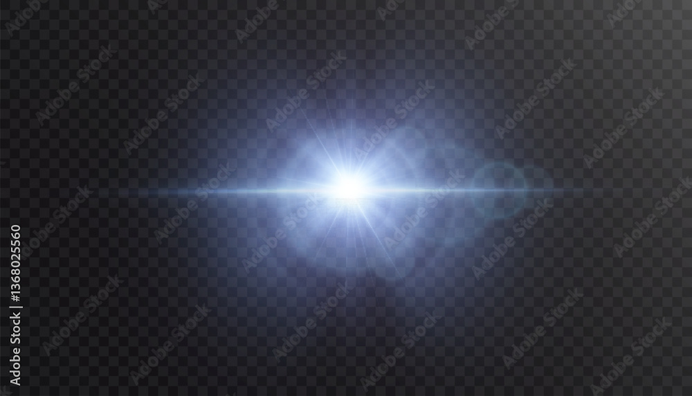 Aufkleber blue light burst with rays and glare isolated on transparent background. bright glow with glare effe
