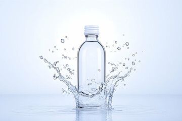 Clear glass bottle in water splash