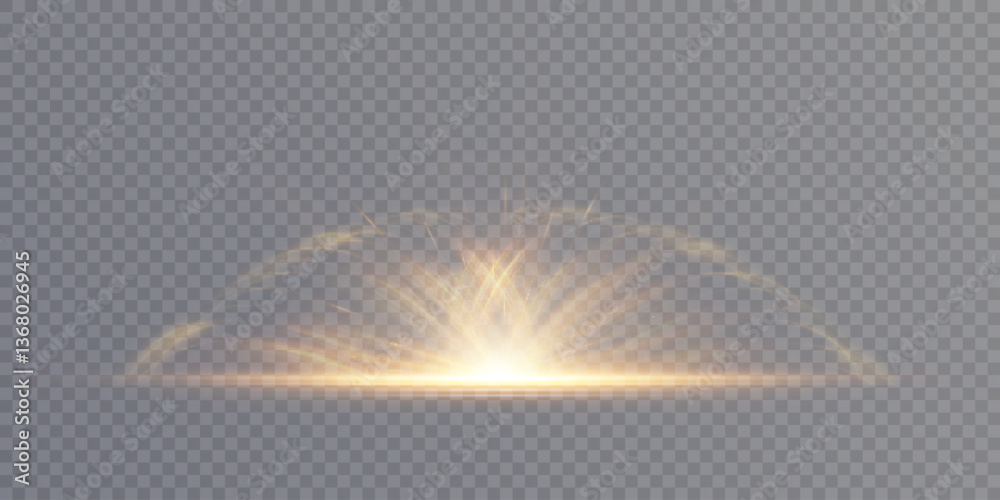 Wall mural a translucent light effect with soft golden rays radiating upwards from a central flash. the element