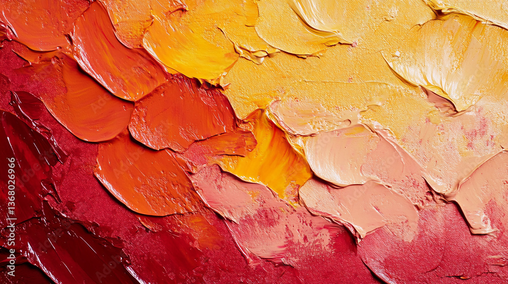 Poster thick red, orange, and yellow paint texture, creating a vibrant and dynamic appearance, showcasing a