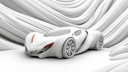 Futuristic White Car in Abstract Setting