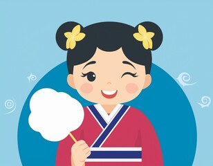 わたあめを嬉しそうに持っている女の子