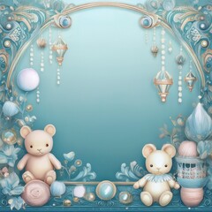 creative beautiful border frame of cute baby accessories background with copy space; newborn concept