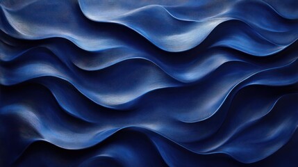 Obraz premium Abstract blue wavy texture. Fluid, undulating lines create a dynamic, deep blue pattern