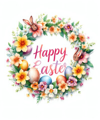 Festive floral wreath celebrating Easter with vibrant colors and charming elements