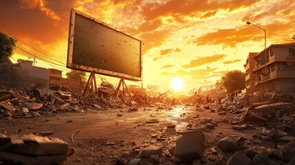 Destruction after earthquake abandoned city landscape photography urban environment sunset view nature's fury