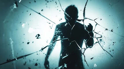 National Honesty Day. A silhouette of a person breaking through a glass wall representing hidden truths, symbolic representation of personal revelation