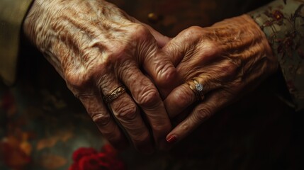 National Honesty Day. An elderly couple's intertwined hands, subtle wedding rings, telling a lifetime of shared truths