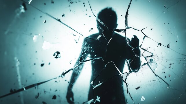 National Honesty Day. A silhouette of a person breaking through a glass wall representing hidden truths, symbolic representation of personal revelation