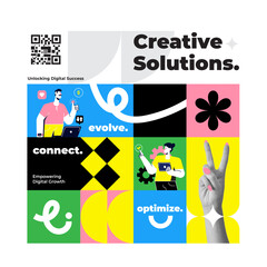 Fashionable geometric collage business concept. Concept of idea, financial profit, Digital marketing. Trendy modern retro illustration in bright trendy colors. Business concept, financial planning