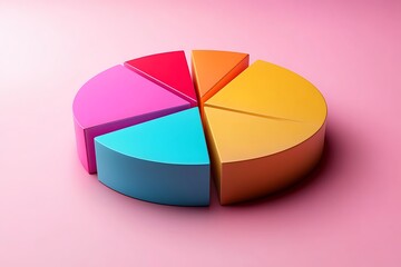 Obraz premium Colorful 3D Pie Chart on Pink Background: Data Visualization