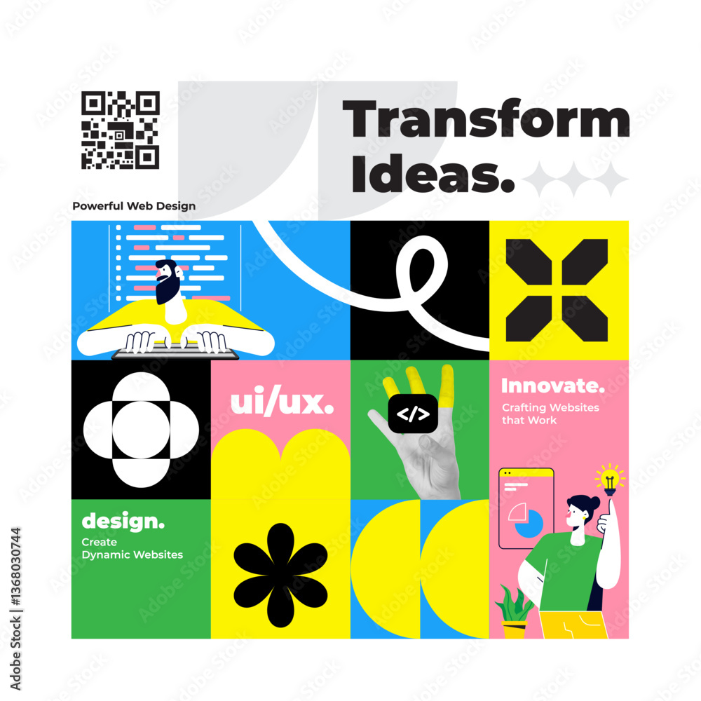 Wall mural set of trendy y2k web design elements, bold shape. web blocks, buttons concept. web shapes with tren