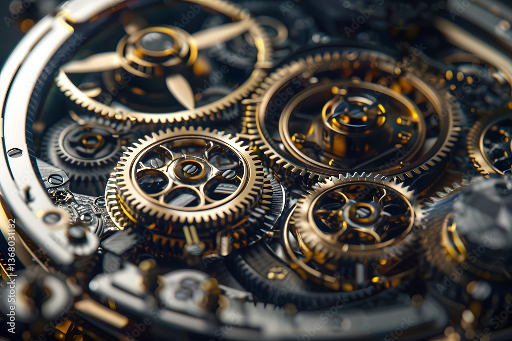 Aufkleber macro photography of a complex watch movement showcasing gears and cogs