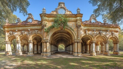 Obraz premium Grand, decaying arched pavilion. Ornate details, weathered stone
