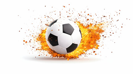 Fototapeta premium Fiery soccer ball exploding with embers on white