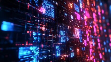 Naklejka premium Abstract digital data stream, glowing neon code.