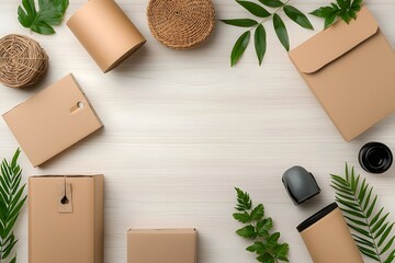 Artfully arranged flat lay of diverse home storage containers including cardboard wicker and metal pieces in multiple dimensions