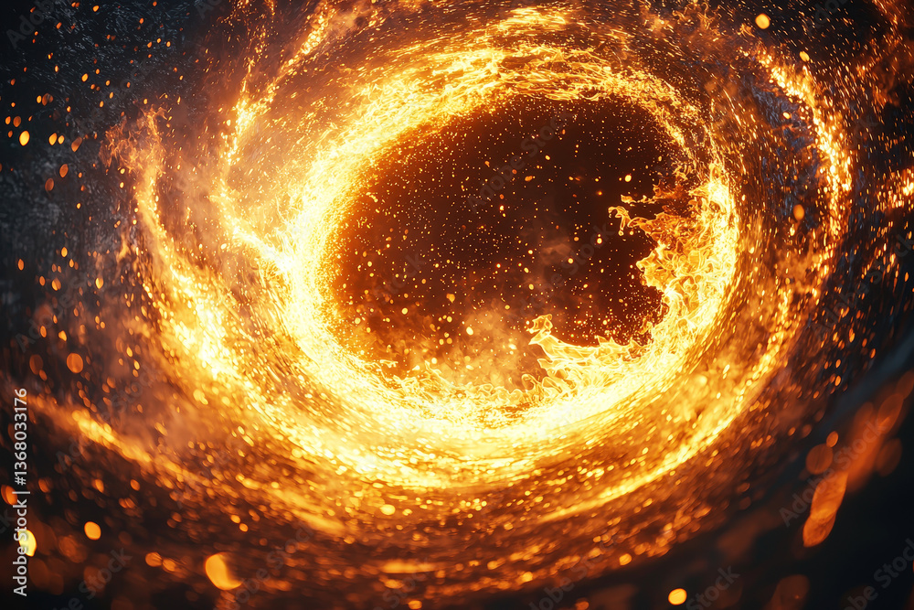 Aufkleber a vivid display of swirling flames and glowing embers forms a vortex against a dark background, capt