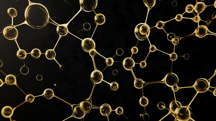 Abstract Gold Molecular Structure on Black Background  Science and Technology Artwork