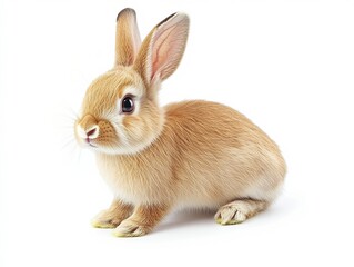 Obraz premium Studio portrait of brown bunny with perked ears and bright lighting, high-key white backdrop gives clean, modern look emphasizing grooming and detail.